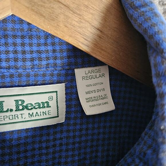 Vtg LL Bean Flannel Mens Large Blue Check Distressed Cabincore Grunge Skater - Picture 8 of 16